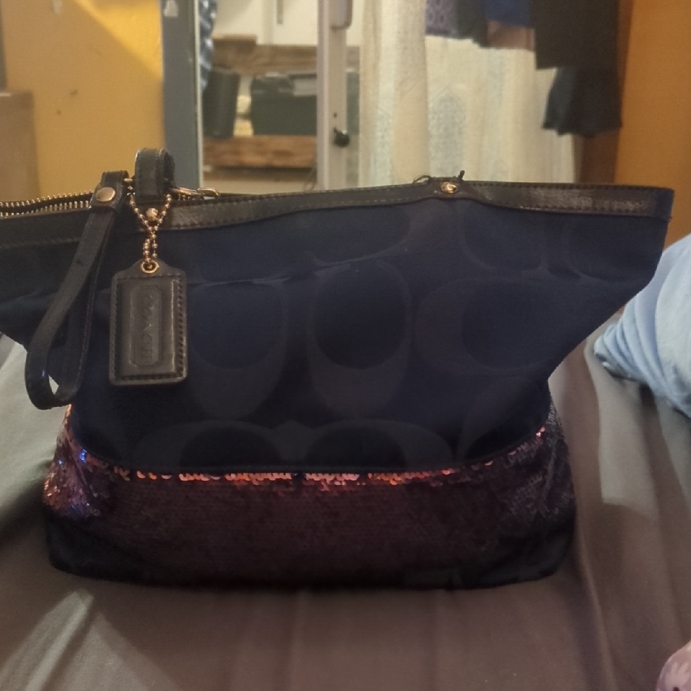 Coach Navy and Purple Sequin Purse